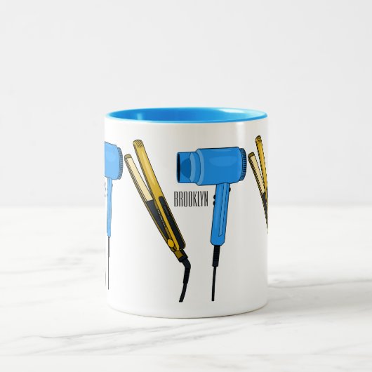 ヘアドライヤー&ヘアストレートイラストレーション ツートーンマグカップ (中央)
