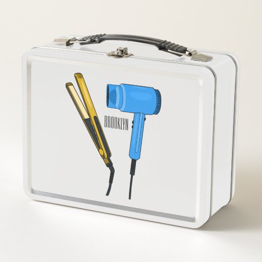 ヘアドライヤー&ヘアストレートイラストレーション メタルランチボックス (正面)