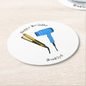 ヘアドライヤー&ヘアストレートイラストレーション ラウンドペーパーコースター (アングル)