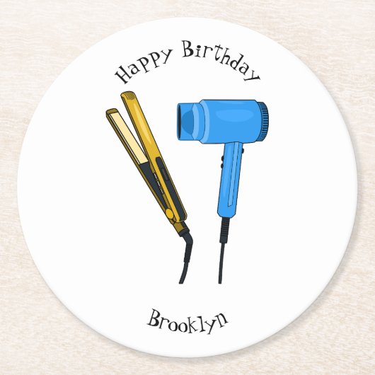 ヘアドライヤー&ヘアストレートイラストレーション ラウンドペーパーコースター (正面)