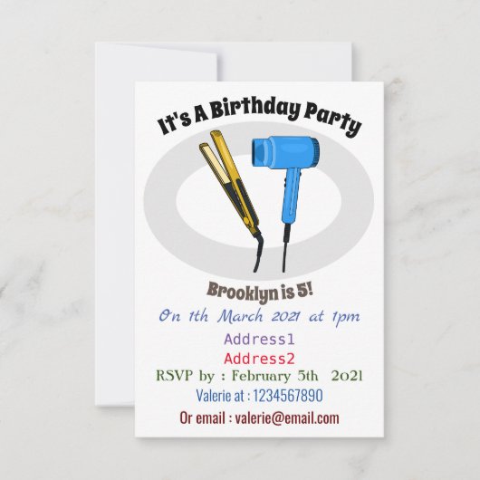 ヘアドライヤー&ヘアストレートイラストレーション 招待状 (正面)