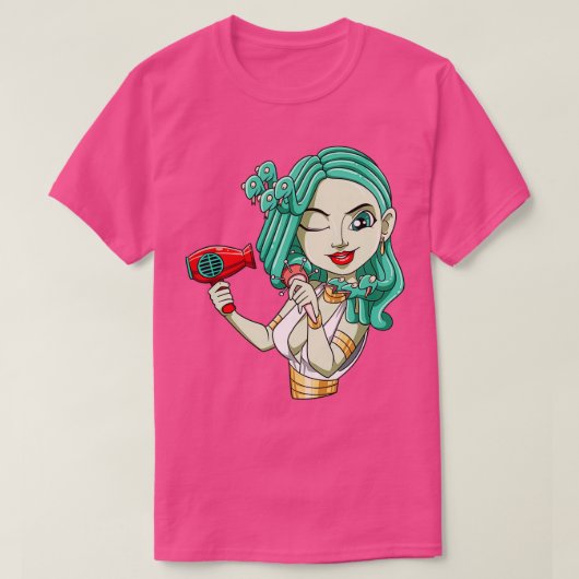 ヘアドレおもしろいス神話の吹ドライヤのカール Tシャツ (デザイン正面)