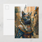 ヘアドレのあるエジプトストライプののファラオ猫 ポストカード (正面/裏面)