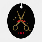 ヘアドレススタイリストゴールデングリッター鋏 メタルオーナメント (正面)