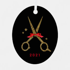 ヘアドレススタイリストゴールデングリッター鋏 メタルオーナメント