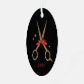 ヘアドレススタイリストゴールデングリッター鋏 メタルオーナメント (正面左)