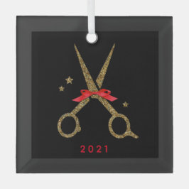 ヘアドレッサスタイリストゴールデングリッターシザーズメタル ガラスオーナメント