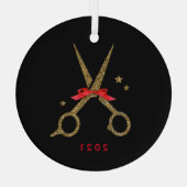 ヘアドレッサスタイリストゴールデングリッターシザーズメタル ガラスオーナメント (裏面)