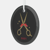 ヘアドレッサスタイリストゴールデングリッターシザーズメタル ガラスオーナメント (正面左)