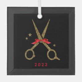 ヘアドレッサスタイリストゴールデングリッターシザーズメタル ガラスオーナメント