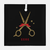 ヘアドレッサスタイリストゴールデングリッターシザーズメタル ガラスオーナメント (裏面)