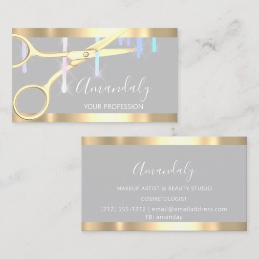 ヘアドレモダンザークーファーはさみ灰色ドリップス 名刺 (正面/裏面)