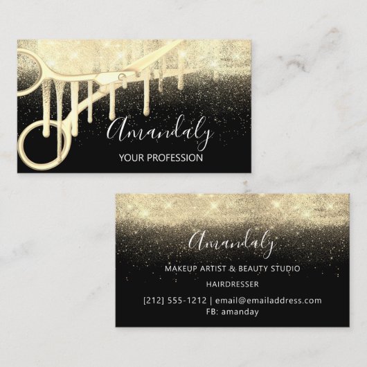 ヘアドレモダンザーコイフールシザーズブラック金ゴールド 名刺 (正面/裏面)