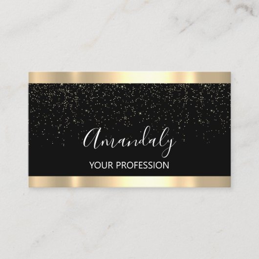 ヘアドレモダンザーゴールデン紙吹雪ブラック 名刺 (正面)