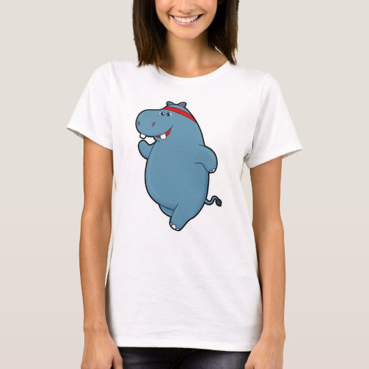 ヘアバンドをつけて走るカバ Tシャツ (正面)