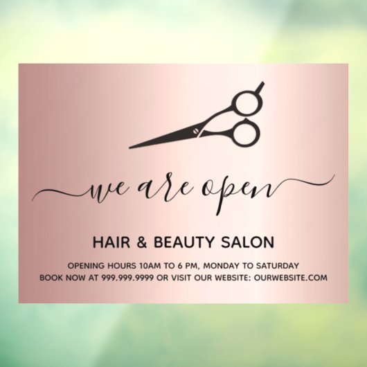 ヘアビューティーサロンの再オープン ローズゴールド ウィンドウサイン (シート3)