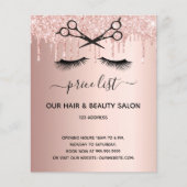 ヘアビューティーサロン ローズゴールド グリッター 価格表 チラシ (正面)