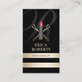 ヘアピン&リップスティック金ゴールドストライプ美しいサロン 予約カード (正面)