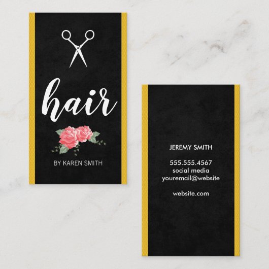 ヘアフラワーイエロートリムスタイリスト 名刺 (正面/裏面)