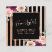 ヘアフローラブラックバラ金ゴールドスクエアビジネスカード スクエア名刺 (正面)