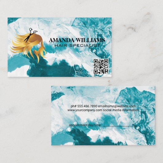 ヘアフローリングロゴ | QRコード | 芸術的 予約カード (正面/裏面)