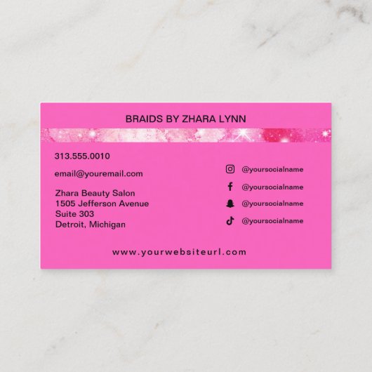 ヘアブレイダーサロンスタイリストブレイズピンクウォーターカラー 名刺