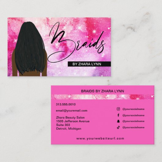 ヘアブレイダーサロンスタイリストブレイズピンクウォーターカラー 名刺