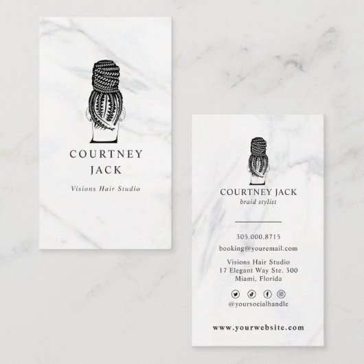 ヘアブレイダーブライズヘアスタイリストラグジュアリーマーブル 名刺 (正面/裏面)