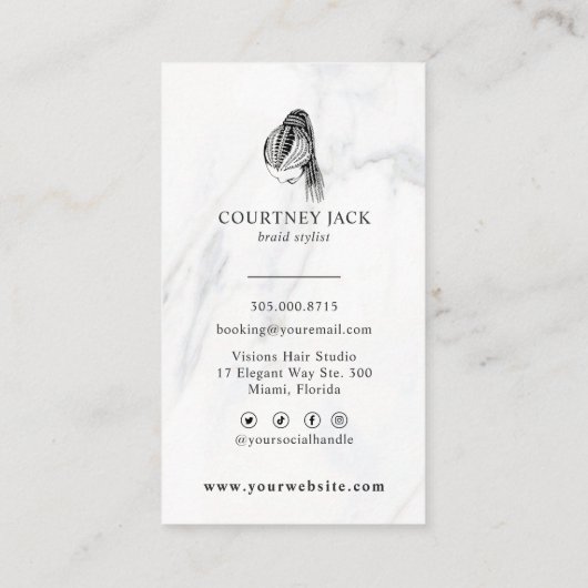 ヘアブレイダーブライズヘアスタイリスト高級大理石バス 名刺 (裏面)