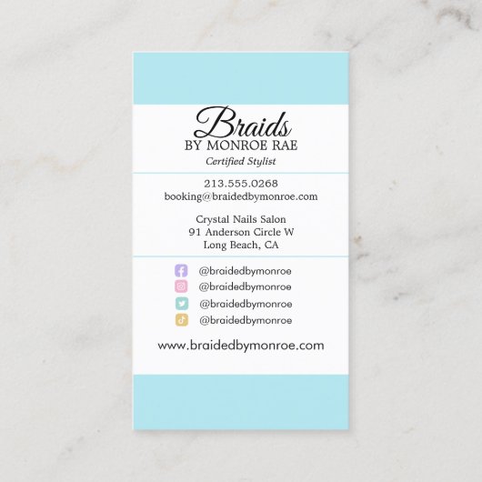 ヘアブレイダーブレイドスタイルリスト美容サロン 名刺 (裏面)