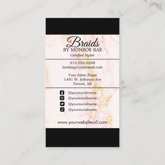 ヘアブレイダー編組サロンブレイドスタイリストピンク 名刺 (裏面)