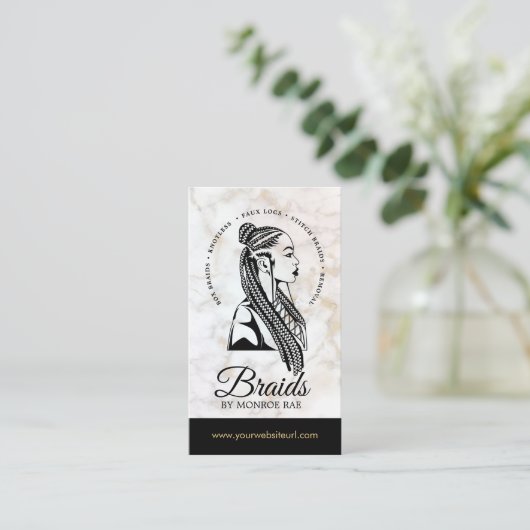 ヘアブレイダー編組サロンブレイドスタイリスト大理石B 名刺 (スタンド正面)