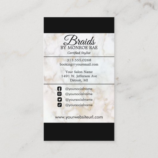 ヘアブレイダー編組サロン編組スタイリスト大理石 名刺 (裏面)