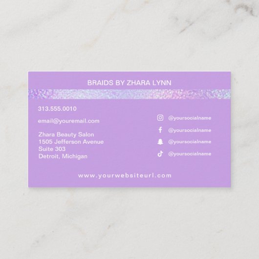 ヘアブレイダー編組スタイリストサロンホログラフィック 名刺 (裏面)