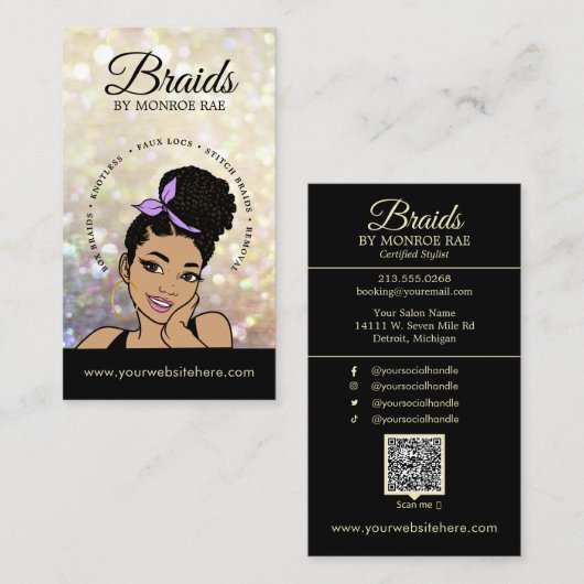 ヘアブレイダ/ブレイド/ブレイディング/サロン- QRコードバス 名刺 (正面/裏面)