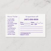 ヘアブレイディングのロクティシャンの名刺テンプレート 予約カード (裏面)