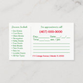 ヘアブレイディングのロクティシャンの名刺テンプレート 予約カード (裏面)