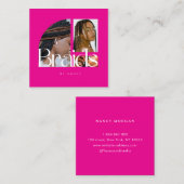 ヘアブレイディングサロンフォトコラージホットピンク スクエア名刺 (正面/裏面)