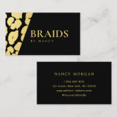 ヘアブレイディングブラックと金ゴールドヒョウ柄 名刺 (正面/裏面)
