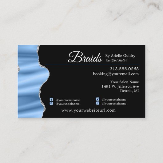 ヘアブレイディングブレイドサロンシルバー&ブルーグラム 名刺 (裏面)