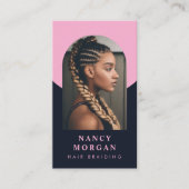 ヘアブレイディングQrコードアーチフォトピンクとネイビー 名刺 (正面)