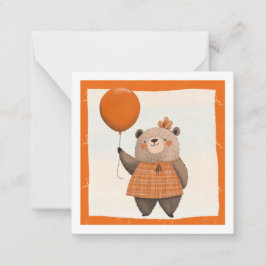 ヘアボウ付きオレンジ色の格子模様のドレスベア ノートカード