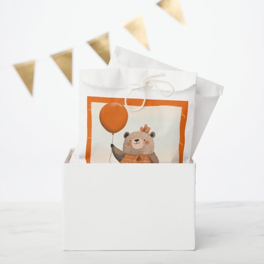 ヘアボウ付きオレンジ色の格子模様のドレスベア フェイバーバッグ (パーティー)