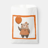 ヘアボウ付きオレンジ色の格子模様のドレスベア フェイバーバッグ (正面)