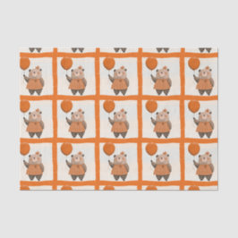 ヘアボウ付きオレンジ色の格子模様のドレスベア 薄葉紙