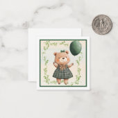 ヘアボウ付き緑の格子模様のドレスベア ノートカード (正面/裏面インサイチュ)