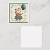ヘアボウ付き緑の格子模様のドレスベア ノートカード (正面/裏面)
