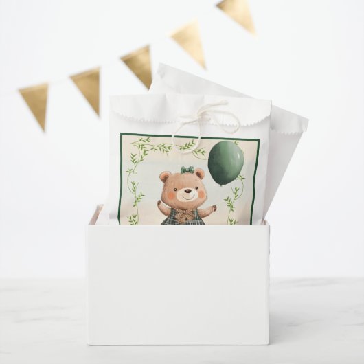 ヘアボウ付き緑の格子模様のドレスベア フェイバーバッグ (パーティー)