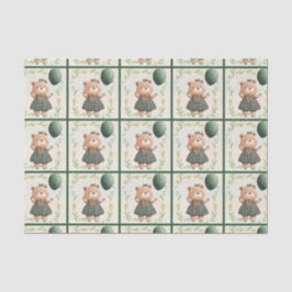 ヘアボウ付き緑の格子模様のドレスベア 薄葉紙