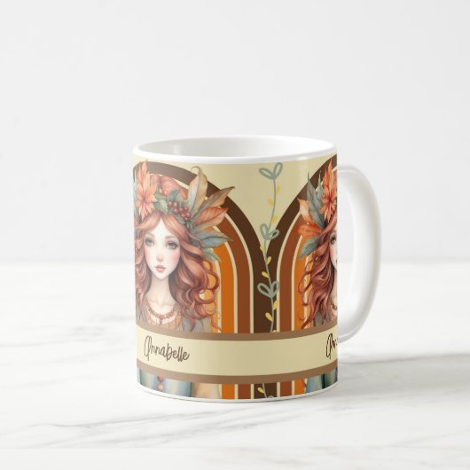 ヘアマグの花冠を持つ赤毛の妖精 コーヒーマグカップ (正面右)